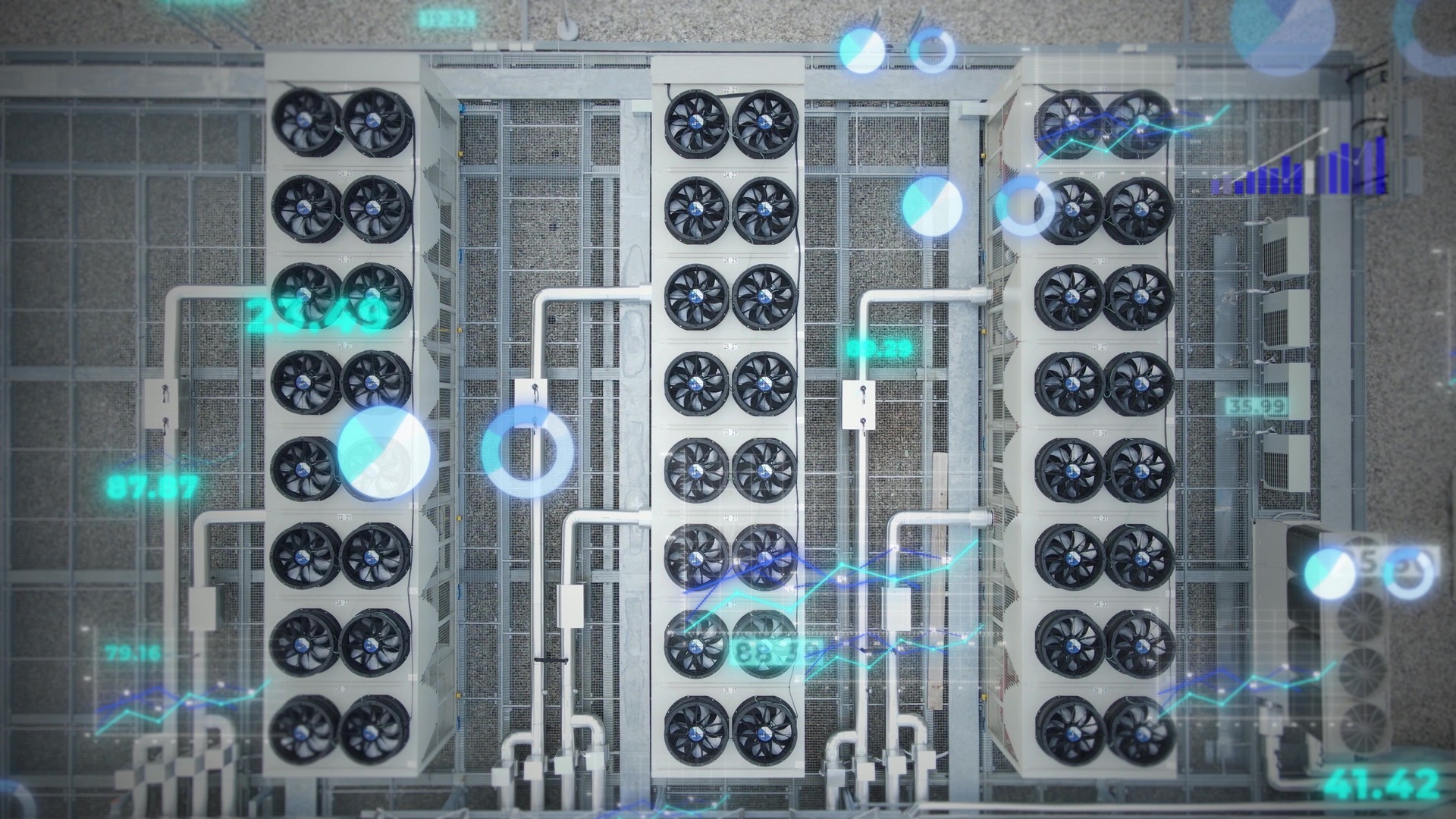 Top-down aerial of a data center with ventilators